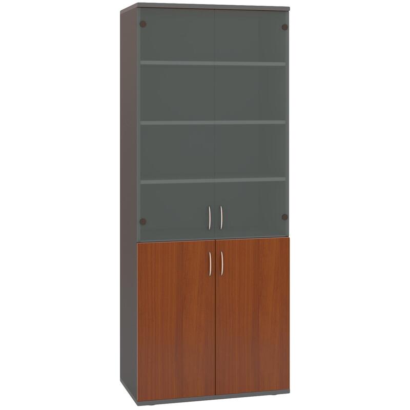 Изображение товара Уценка. Шкаф для документов Стратегия S75-01.99Л закрытый со стеклом ноче милано/тёмно-серый 836x435x2175 мм