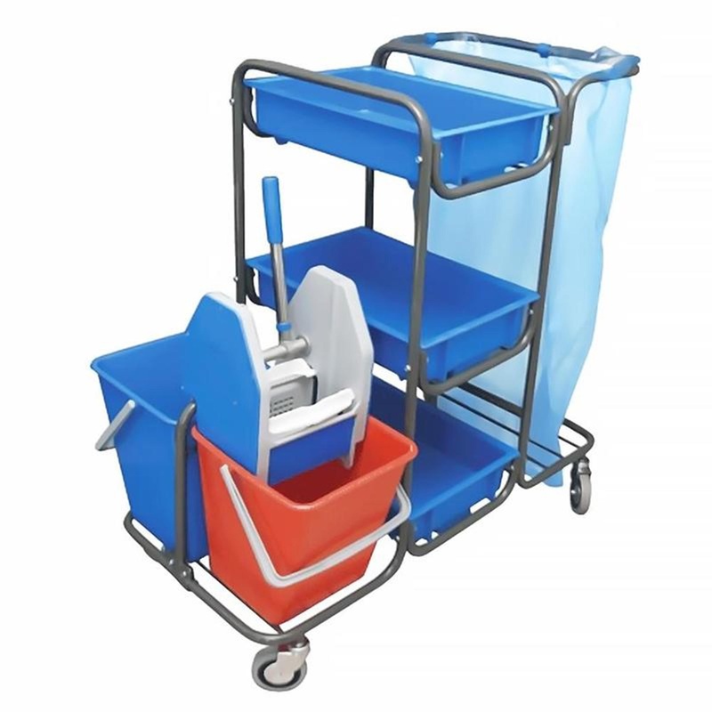 Изображение товара Тележка уборочная 2-ведерная с отжимом и лотками