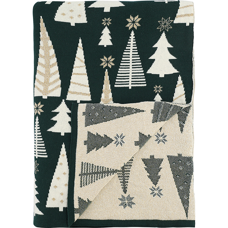 Изображение товара Плед хлопковый Tkano New Year Essential зелёный 130x180 см праздничный новогодний дизайн