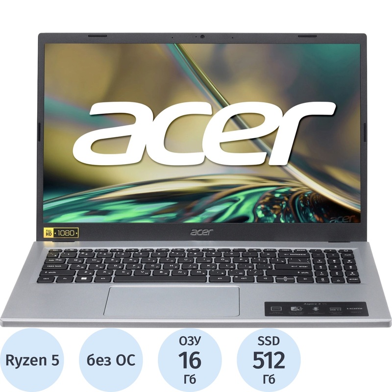 Изображение товара Ноутбук Acer Aspire A315-24P-R80J 15.6" серебристый AMD Ryzen 5 7520U/16 ГБ/SSD 512 ГБ (NX.KDECD.009)