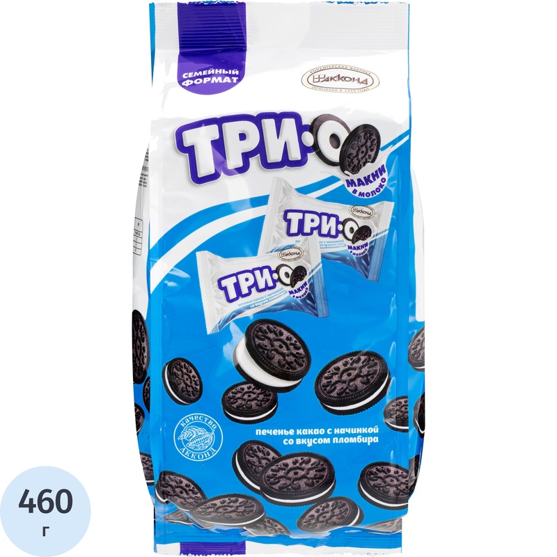 Изображение товара Печенье песочное Акконд ТРИО с какао и начинкой со вкусом пломбира 460 г