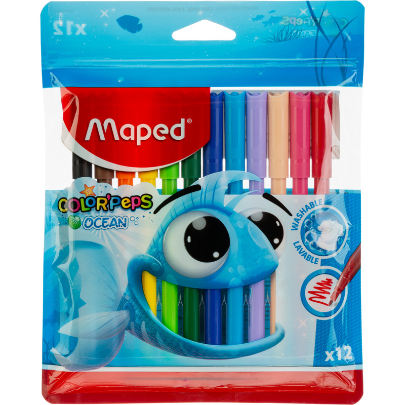 Изображение товара Фломастеры Maped Color'peps Ocean 12 цветов с вентилируемыми колпачками смываемые