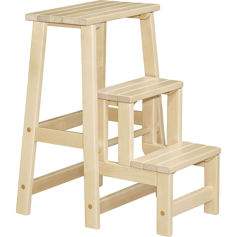 Изображение товара Табурет-стремянка прозрачный лак (массив дерева)