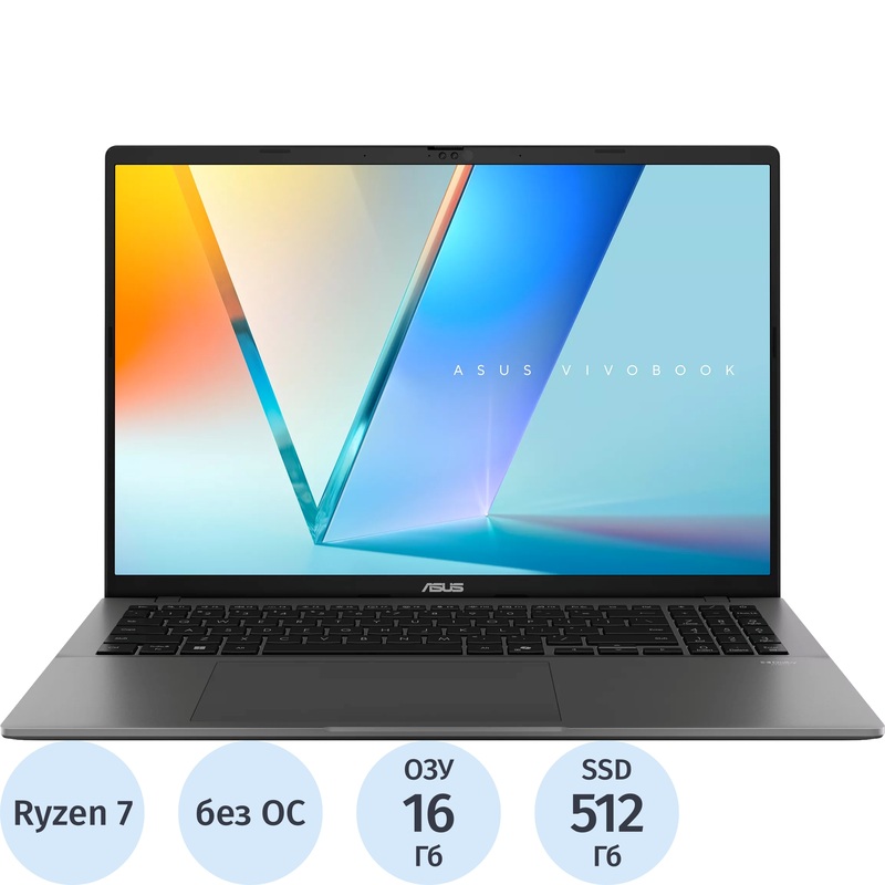 Изображение товара Ноутбук Asus Vivobook S M3607HA-RP236 16" серый AMD Ryzen 7 260/16 ГБ/SSD 512 ГБ (90NB16F1-M00EH0)