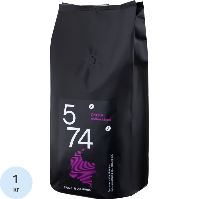 Изображение товара Кофе в зернах свежей обжарки 1 кг Деловой Стандарт 5/74 Brazil & Columbia