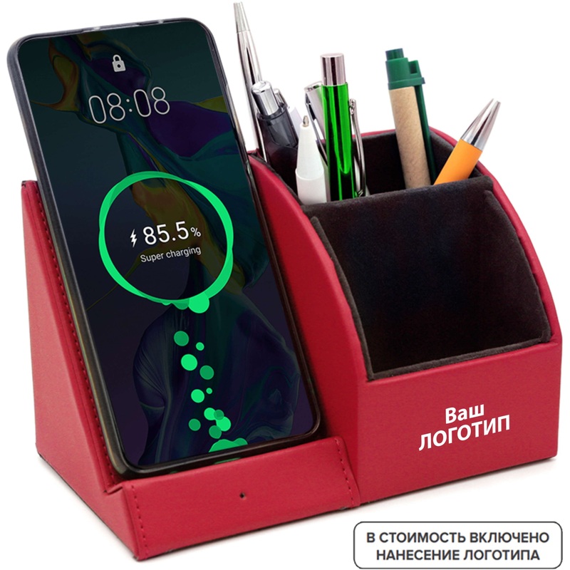 Изображение товара Настольный органайзер Prestige с беспроводной зарядкой и логотипом 10 штук