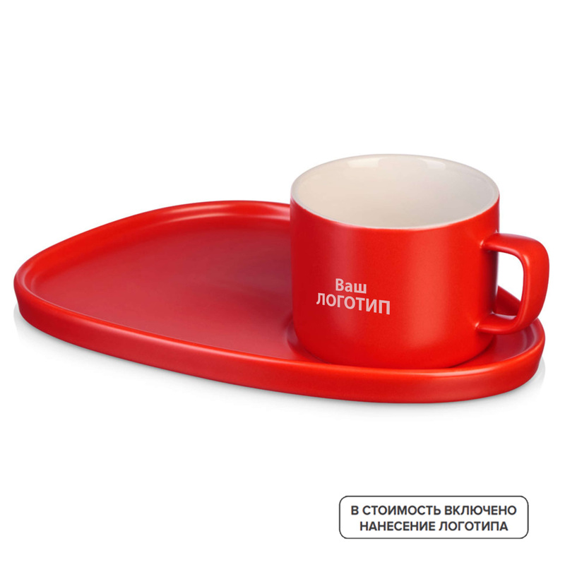 Изображение товара Чайная пара Bristol 200 мл красная с индивидуальной одноцветной печатью (50 штук в упаковке)