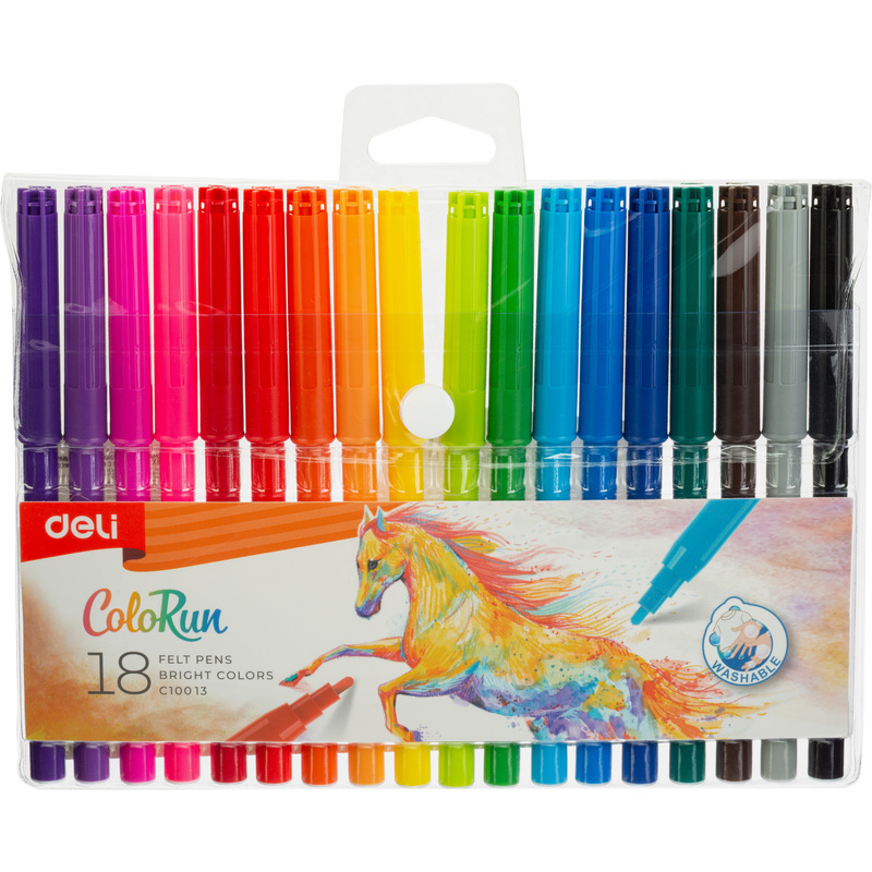 Изображение товара Фломастеры Deli ColoRun 18 цветов с вентилируемыми колпачками смываемые EC10013