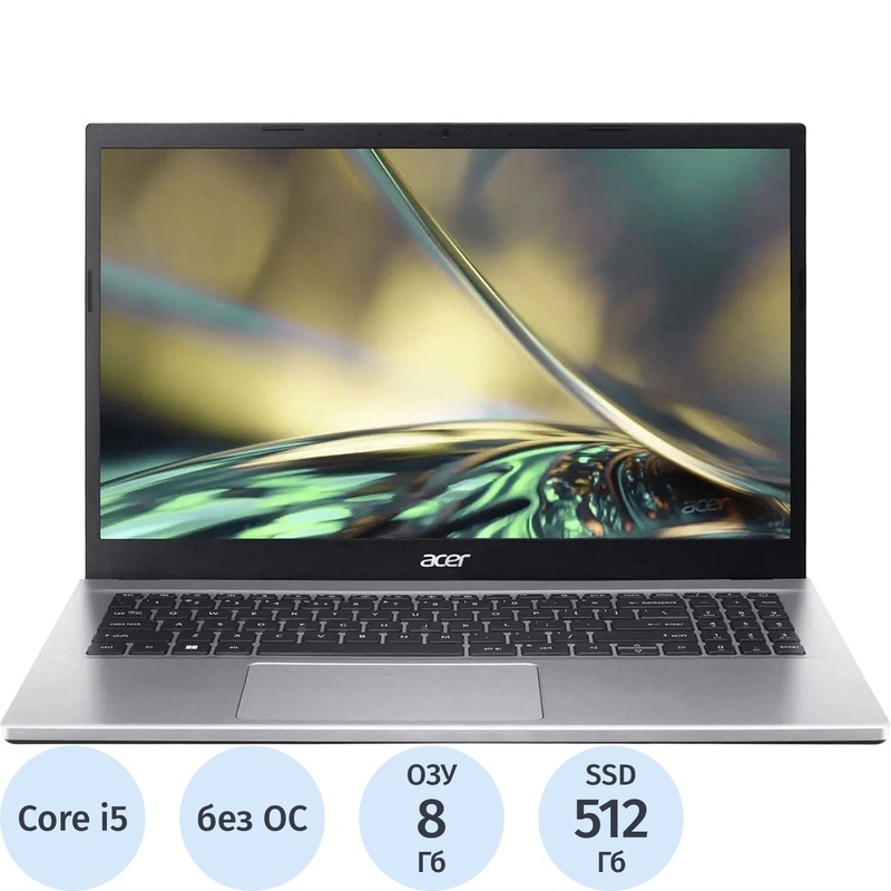 Изображение товара Ноутбук Acer Aspire 3 A315-59 с Core i5 8Гб SSD 15.6 Full HD серебристый