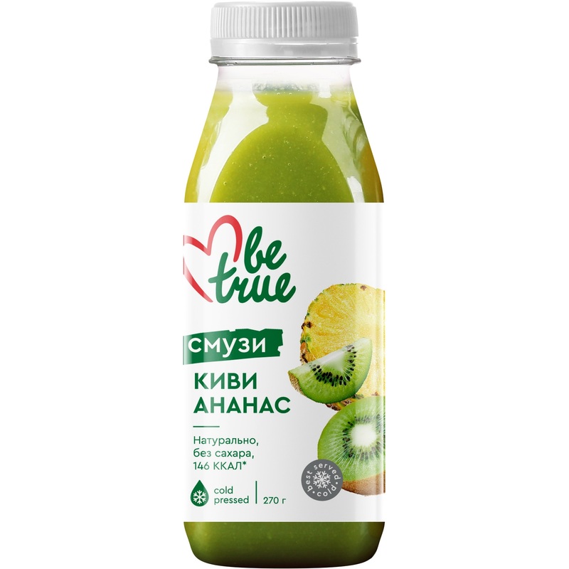 Изображение товара Смузи BeTrue киви-ананас 270 г натуральный без сахара удобная упаковка