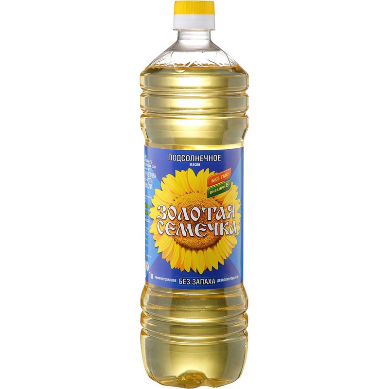 Изображение товара Масло подсолнечное рафинированное 1 литр Золотая Семечка для жарки и заправки салатов