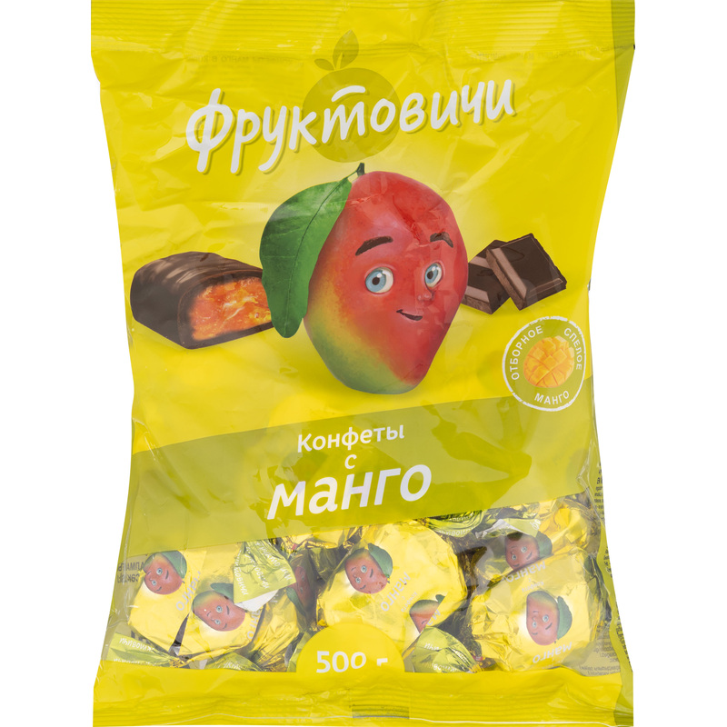 Изображение товара Конфеты глазированные Фруктовичи Манго 500 г с натуральным вкусом шоколада и фруктовым наполнением