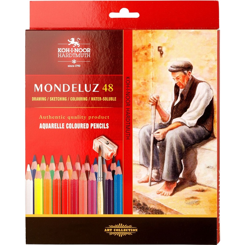 Изображение товара Акварельные карандаши Koh-i-Noor Mondeluz 48 цветов с кистями и точилкой