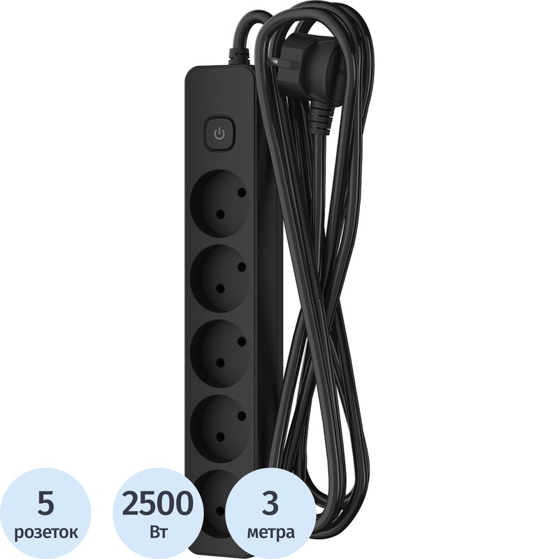 Изображение товара Удлинитель Фотон 10-35S 5 розеток 3 м черный с выключателем