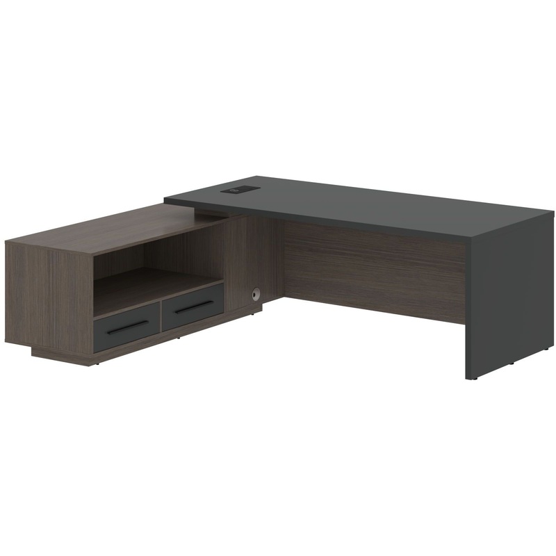 Изображение товара Стол руководителя с тумбой Яшма Чёрный и Дуб Сильвер 2300х1900 мм