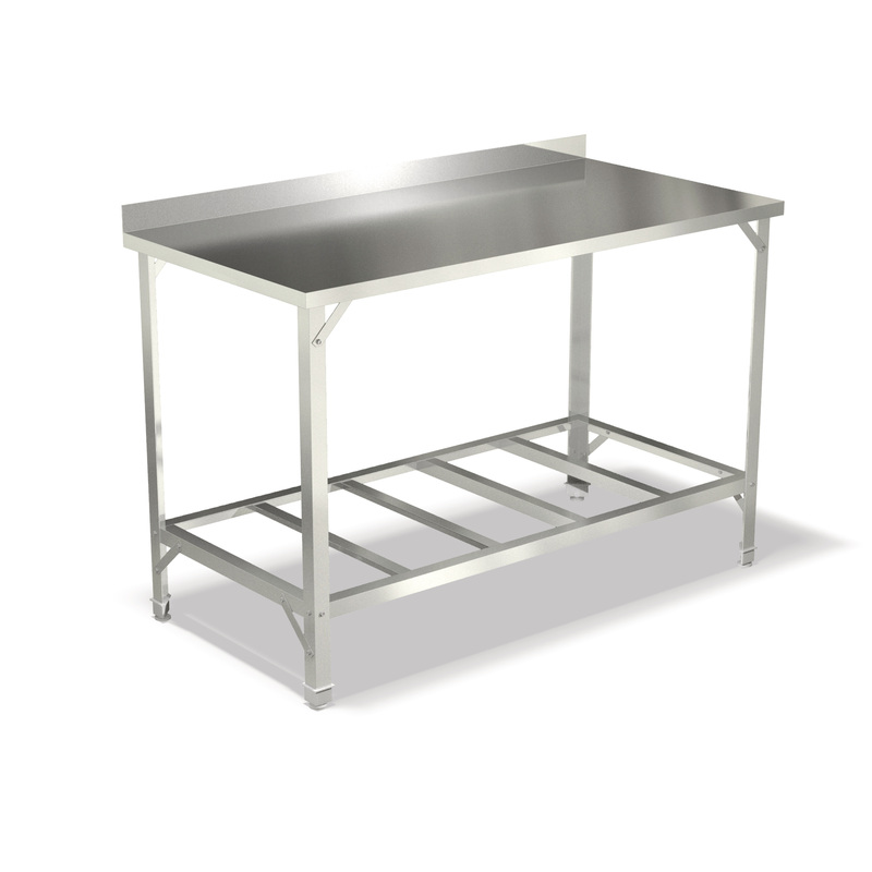 Изображение товара Производственный стол AppetiTT СПРП-1206ц из металла с бортом и решетчатой полкой