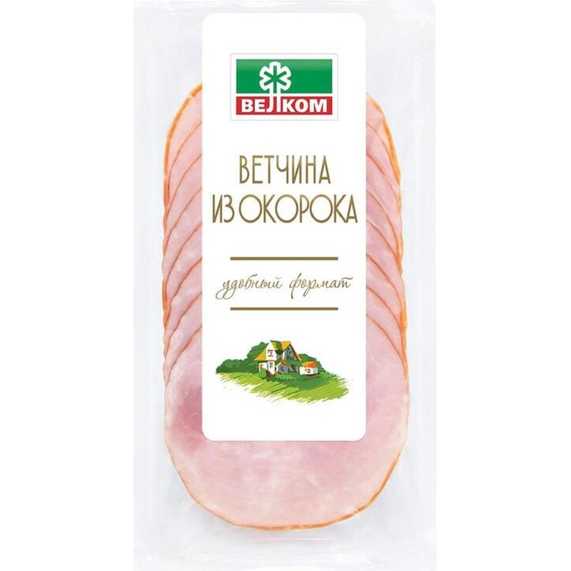 Изображение товара Ветчина Велком варено-копченая нарезка 100 г натуральная и вкусная