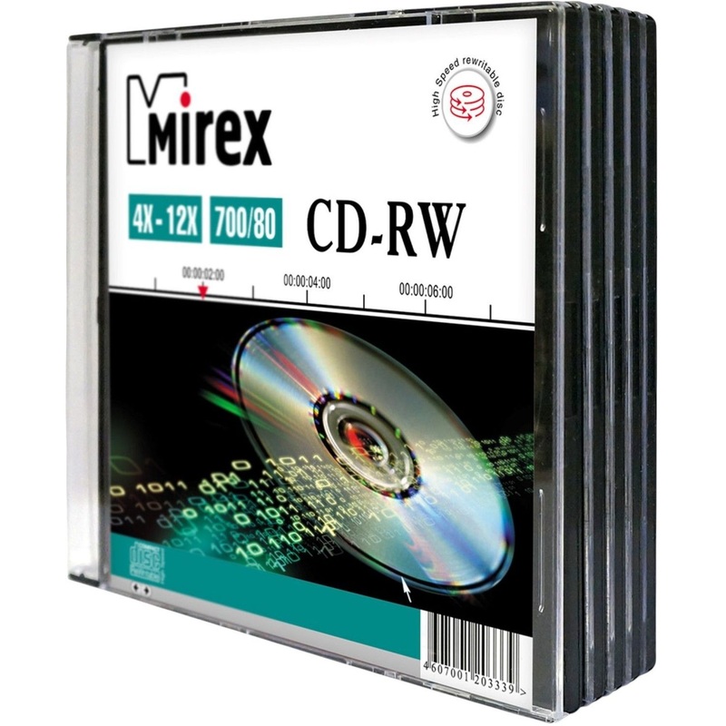 Изображение товара Диск CD-RW Mirex 700 МБ 12x slim box UL121002A8F (5 штук в упаковке)