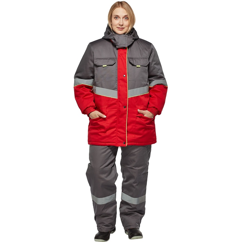 Изображение товара Зимний женский рабочий костюм з43-КПК с СОП серый красный утепленный