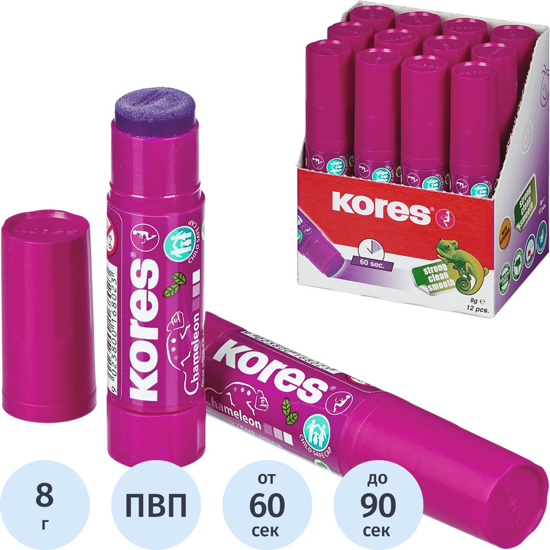 Изображение товара Клей-карандаш Kores Chameleon 8 г цветной (исчезающий цвет)