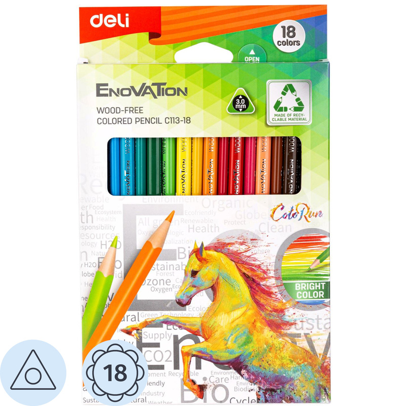 Изображение товара Карандаши цветные Deli Enovation 18 карандашей 18 цветов трёхгранные