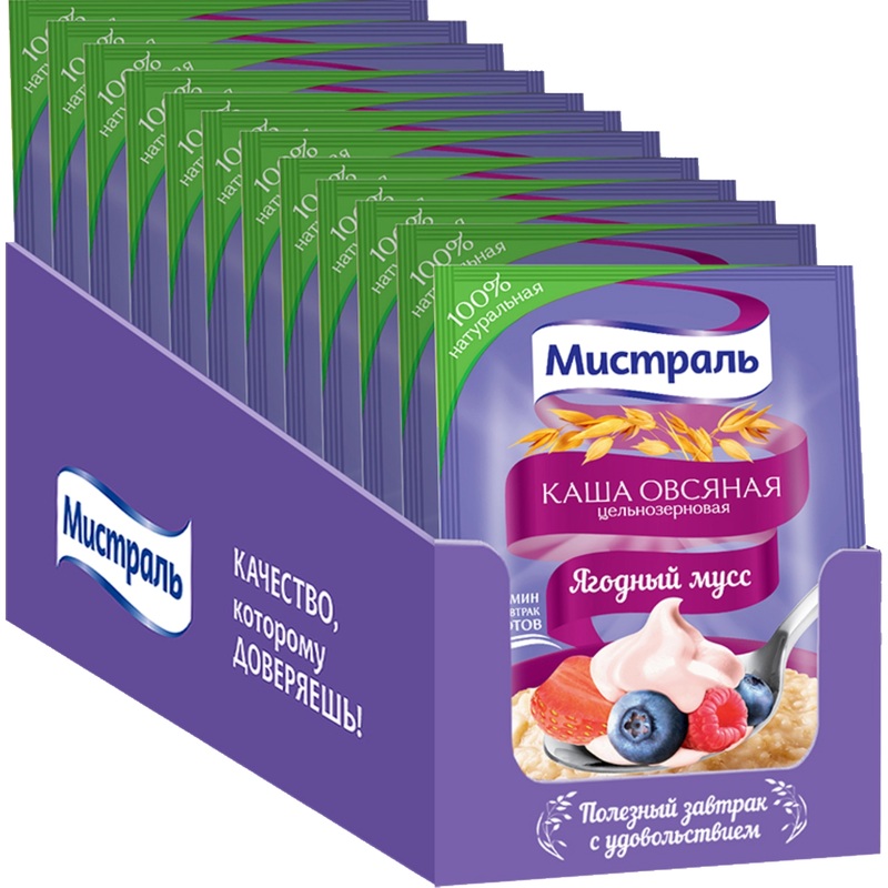 Изображение товара Каша Мистраль овсяная Ягодный мус 40 г (25 штук в упаковке)