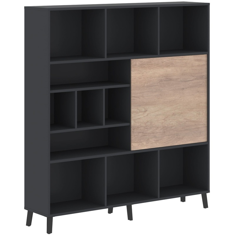 Изображение товара Стеллаж для документов JHC 1840 со слайд-дверью (дуб каньон/антрацит, 1800х400х1950 мм)