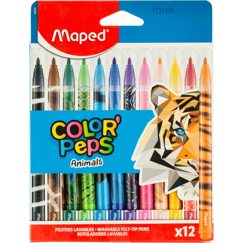 Изображение товара Фломастеры Maped Color'peps Animals 12 цветов с вентилируемыми колпачками смываемые