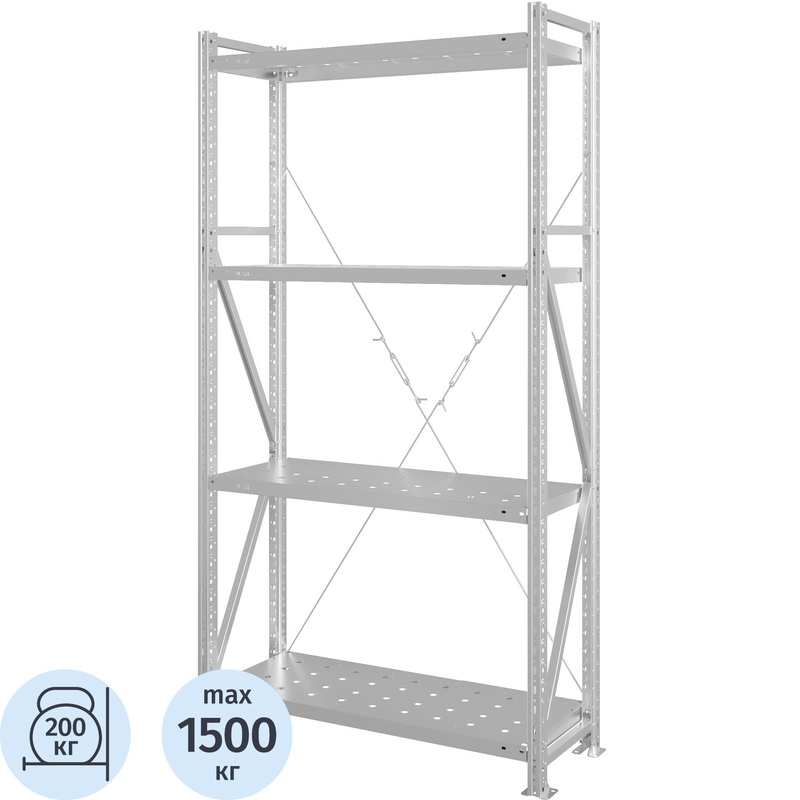 Изображение товара Металлический стеллаж MS U 2000x1000x400/4п для склада и производства
