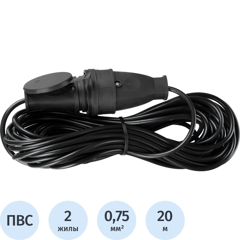 Изображение товара Удлинитель силовой TOPFORT ПВС 20 м 1 розетка IP44 без заземления