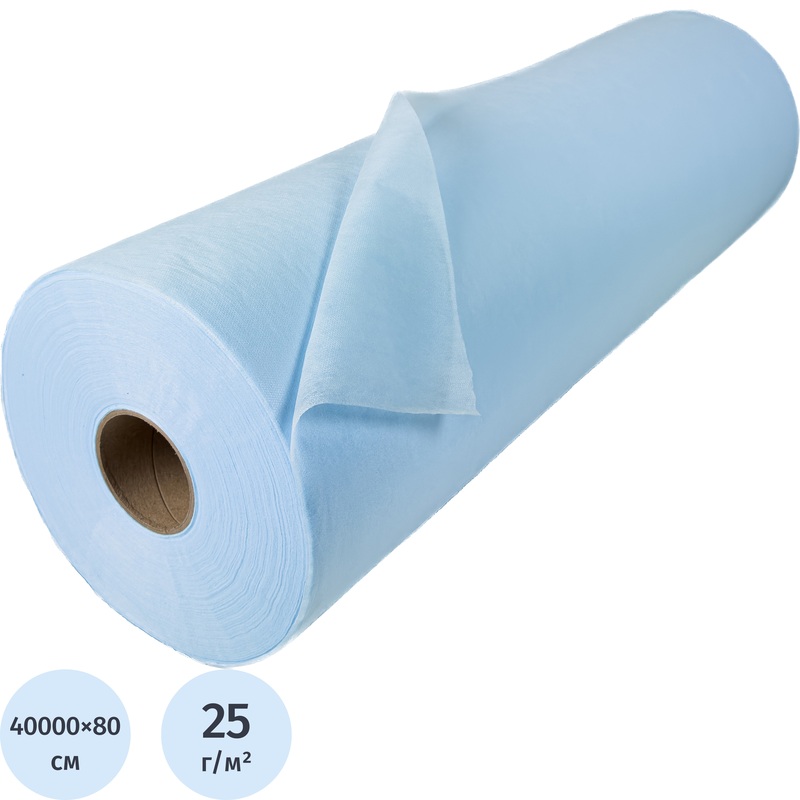 Изображение товара Одноразовая голубая простыня Гекса в рулоне 400 м x 80 см из спанбонда