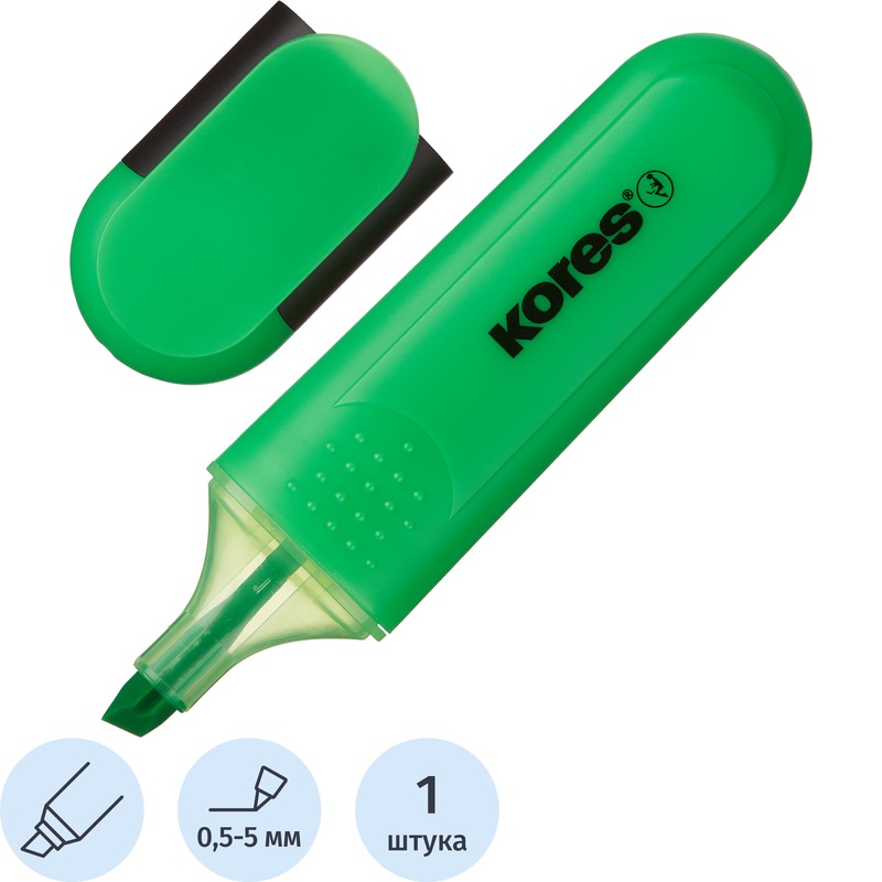 Изображение товара Текстовыделитель Kores Bright liner Plus зеленый 0.5-5 мм водная основа