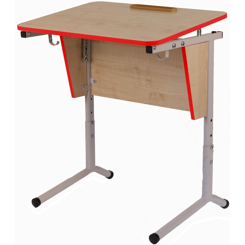 Изображение товара Стол ученический одноместный СУО-5Р с закругленными углами и регулируемым наклоном столешницы (бук/серый, рост 4-6)