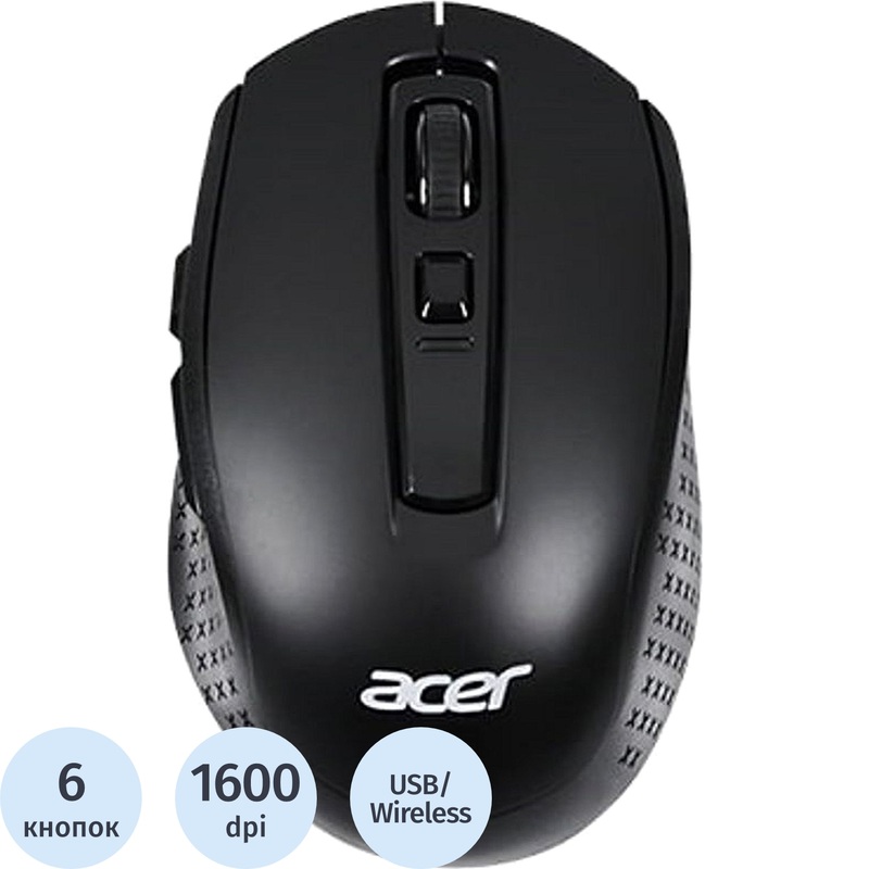 Изображение товара Беспроводная мышь Acer OMR060 черная с 6 кнопками и адаптером