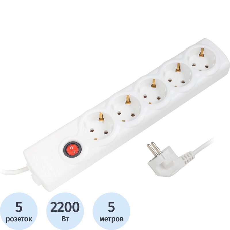 Изображение товара Сетевой фильтр BigTech BT510-5-W на 5 розеток 5 метров защита от перепадов