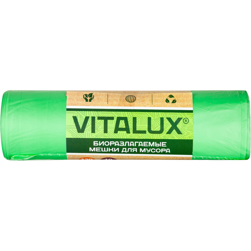 Изображение товара Мешки для мусора Концепция быта VitaLux Bio 120 л зелёные (ПНД 17 мкм, 10 штук)