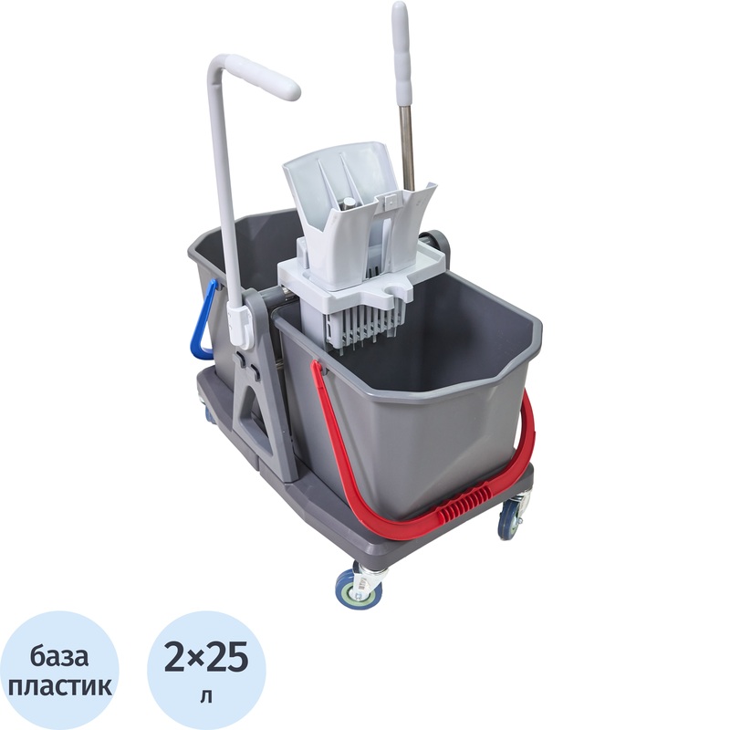 Изображение товара Тележка уборочная двухвёдерная Росмоп Кваттро 2x25 л с отжимом DB-50R