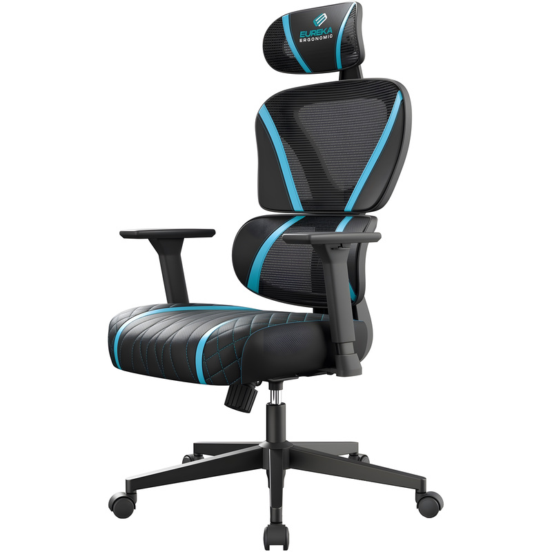 Изображение товара Кресло игровое Eureka ERK-GC06-BU синее/чёрное (сетка/искусственная кожа, металл)