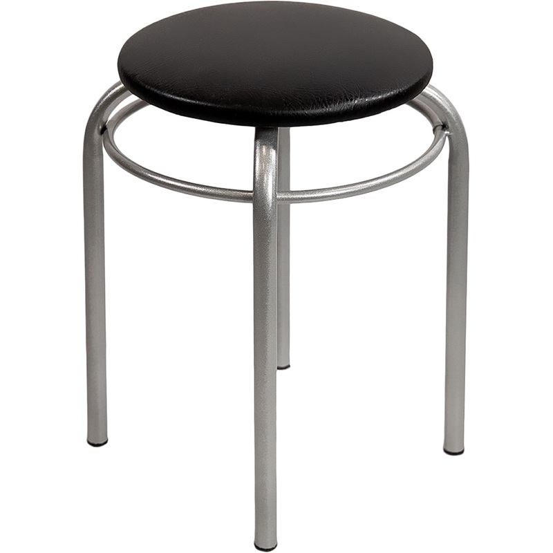 Изображение товара Стильный черный табурет с кольцом из искусственной кожи и металлическим каркасом