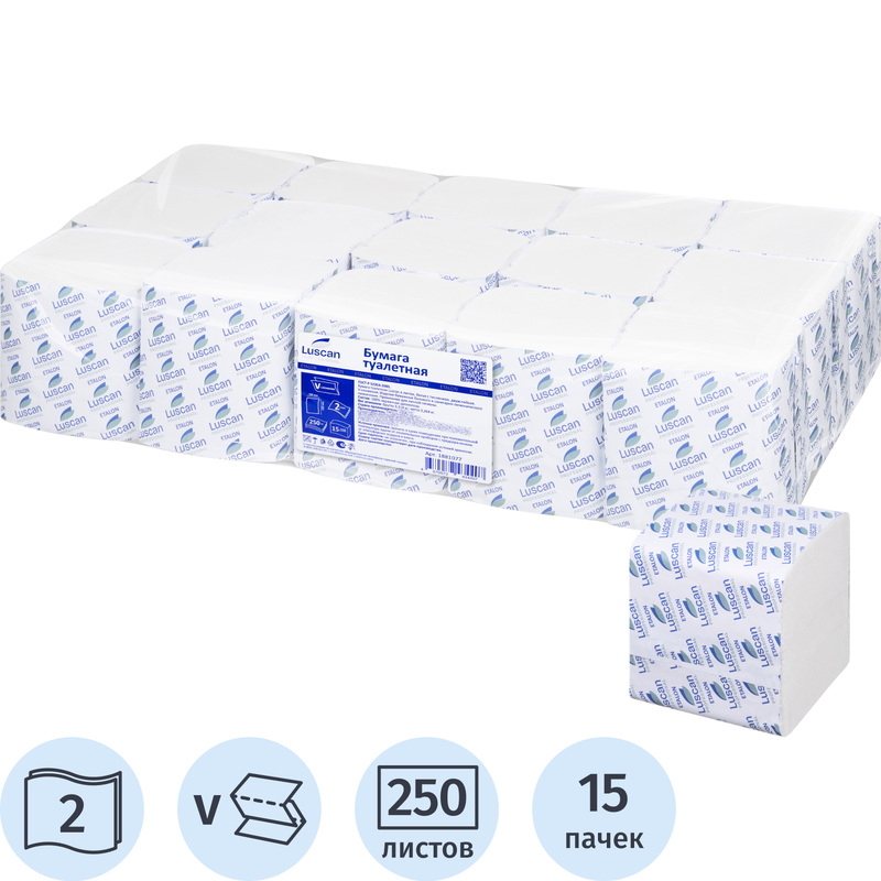 Изображение товара Листовая туалетная бумага Luscan Professional T3 2-слойная белая 15 пачек