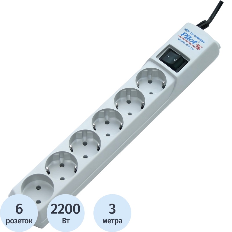 Изображение товара Сетевой фильтр ZIS Pilot S на 6 розеток 3 метра белый