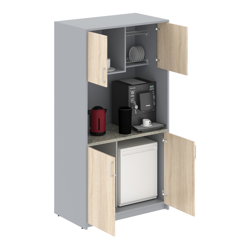 Изображение товара Мини-кухня SCB 120.1 дуб светлый металлик для офиса компактная с полками