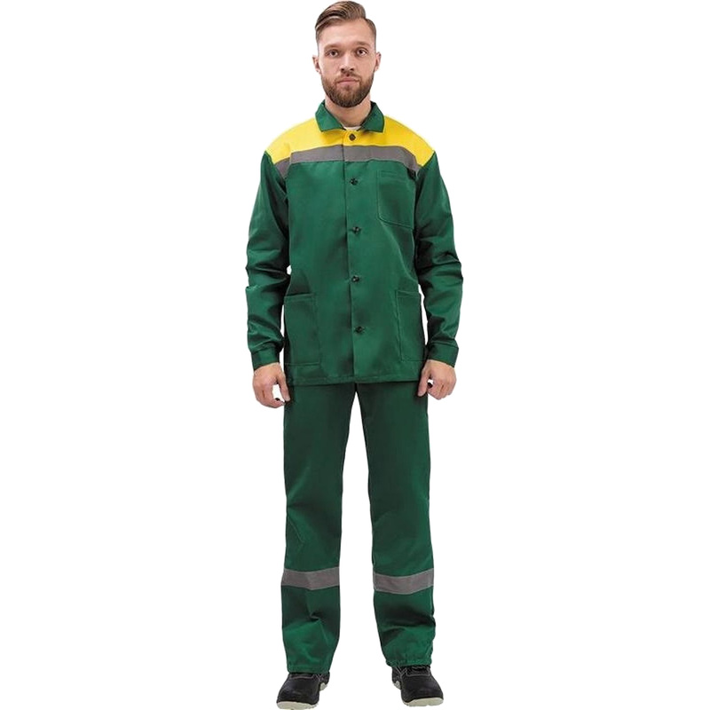Изображение товара Мужской летний рабочий костюм л02-КПК зеленый желтый для строительных и производственных работ