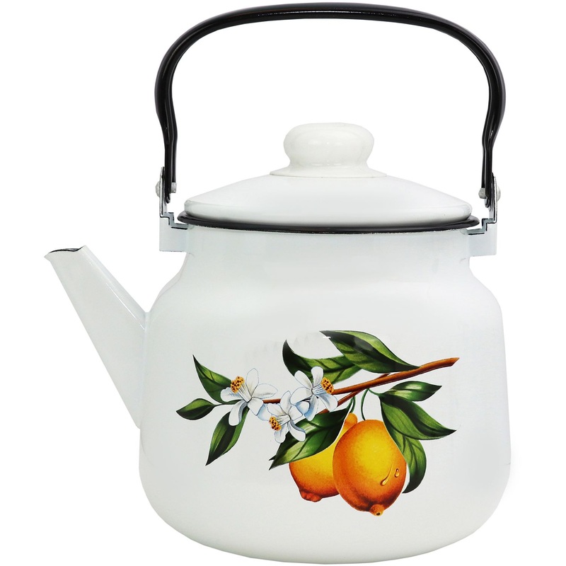Изображение товара Эмалированный чайник Лимоны 3.5 л, совместим с газовыми и индукционными плитами