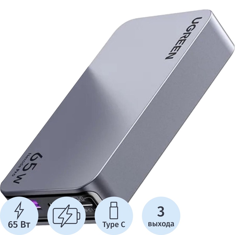 Изображение товара Сетевое зарядное устройство Ugreen X753 65 Вт с 3 портами USB Type-C и A