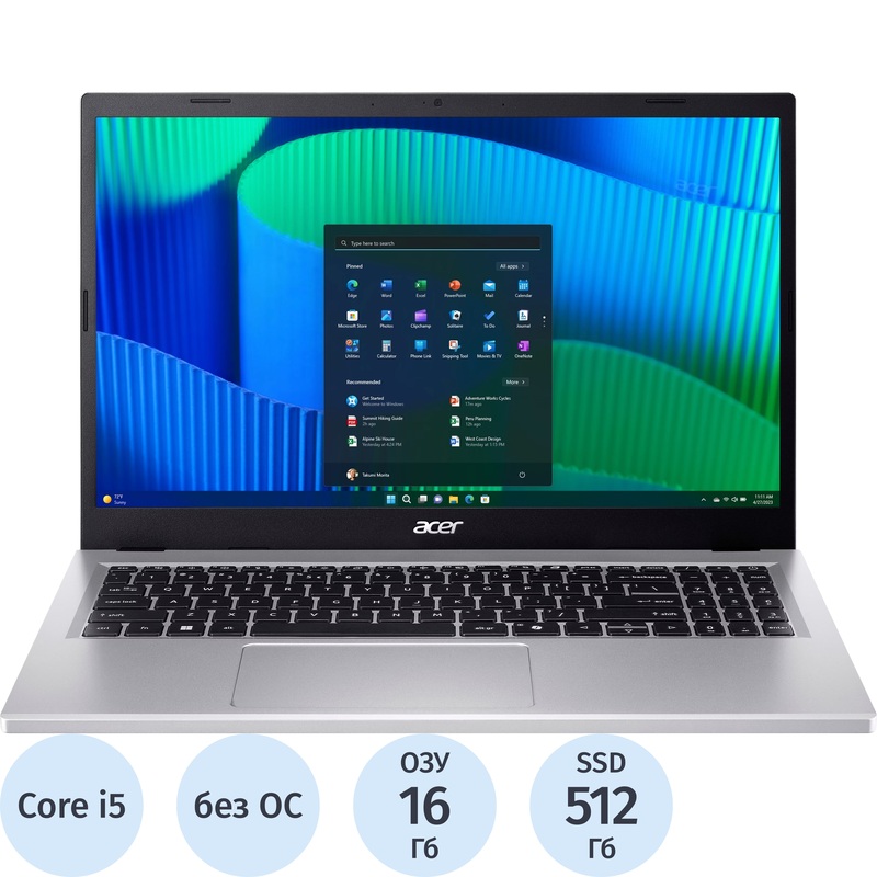 Изображение товара Ноутбук Acer Extensa EX215-57-56ZN 15.6" серебристый Intel Core i5 1334U/16 ГБ/SSD 512 ГБ (NX.EJAER.008)