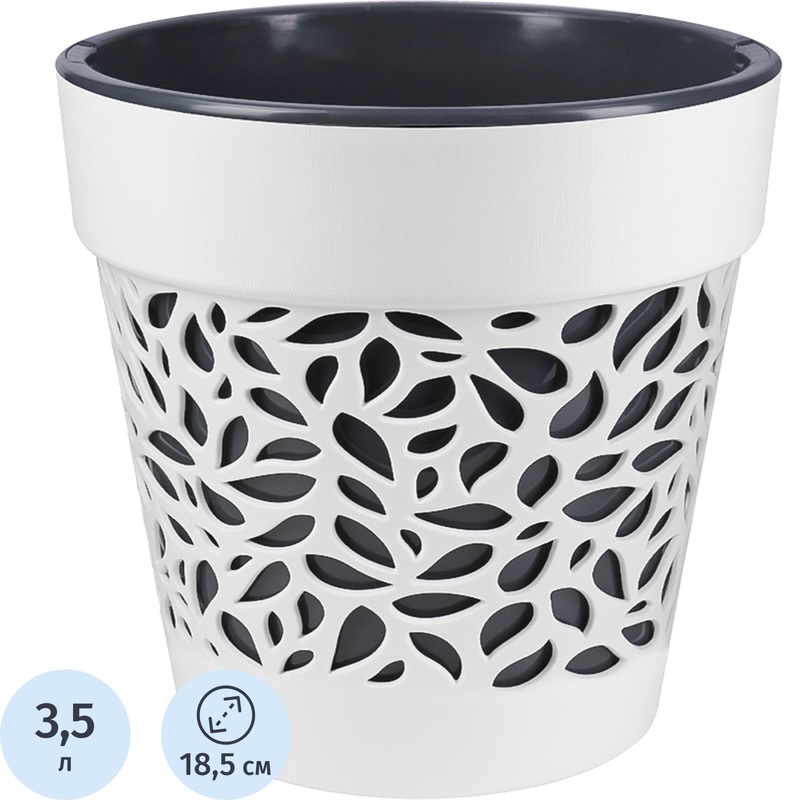 Изображение товара Кашпо La decoro Блоссом 3.5 л с внутренней вставкой белое/антрацит Россия