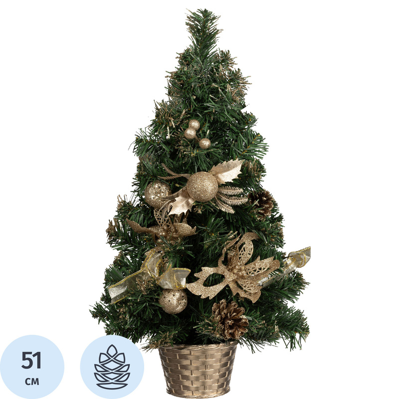 Изображение товара Искусственная новогодняя настольная ёлка 51 см с украшениями и подставкой