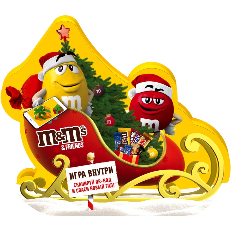 Изображение товара Новогодний сладкий подарок M&M's & Friends Sleigh 222 г яркая упаковка саней Деда Мороза