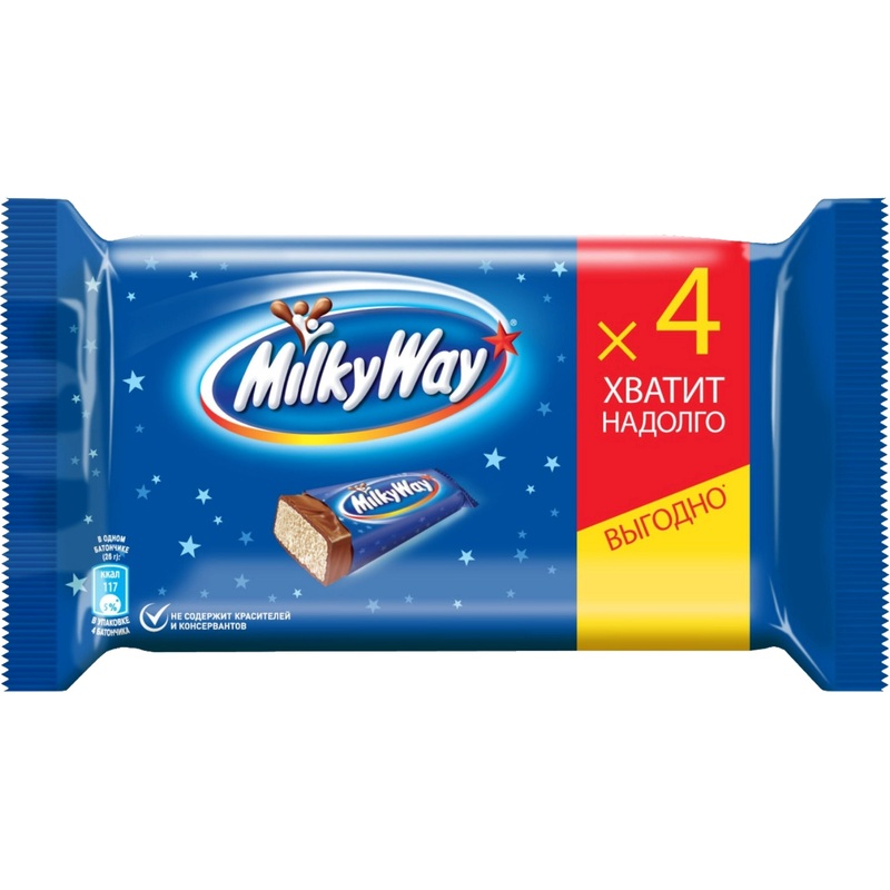 Изображение товара Шоколадный батончик Milky Way с суфле 4 шт по 26 г мягкая упаковка